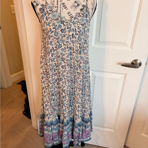 Spell Floral Midi Dress in Cream, Blue, Teal and Purple Small EC - Picture 2 of 10